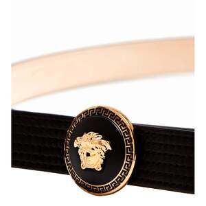 Versace Gianni Enamled Logo Black Leather Bow Belt